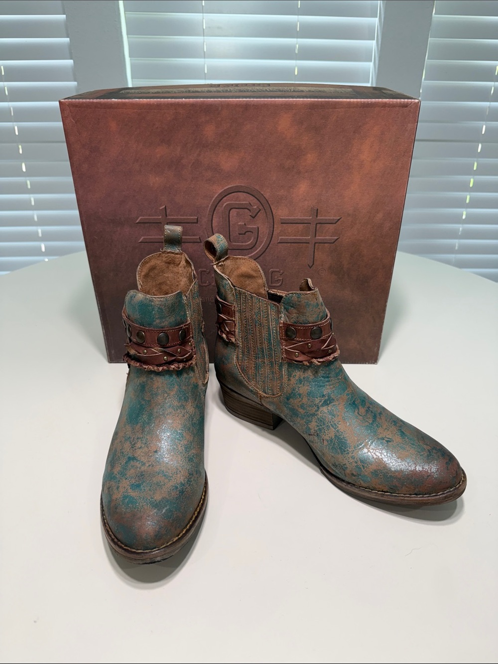 Circle G by Corral Boots Teal and Brown Distressed Leather Ankle Boots